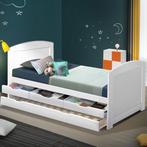 Bedroom Furniture Set For Kids: Single Wooden Trundle Bed Frame For Kids